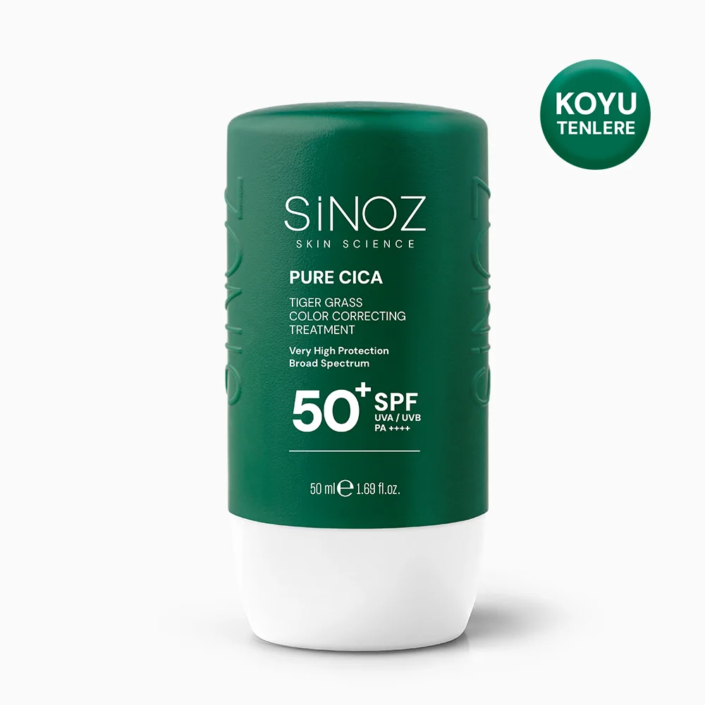 Sinoz Pure Cica Tiger Grass Anında Ton Eşitleyici Sıvı Güneş Kremi SPF50+ Mineral Güneş Filtreleri 50 ml (Koyu Tenler İçin)