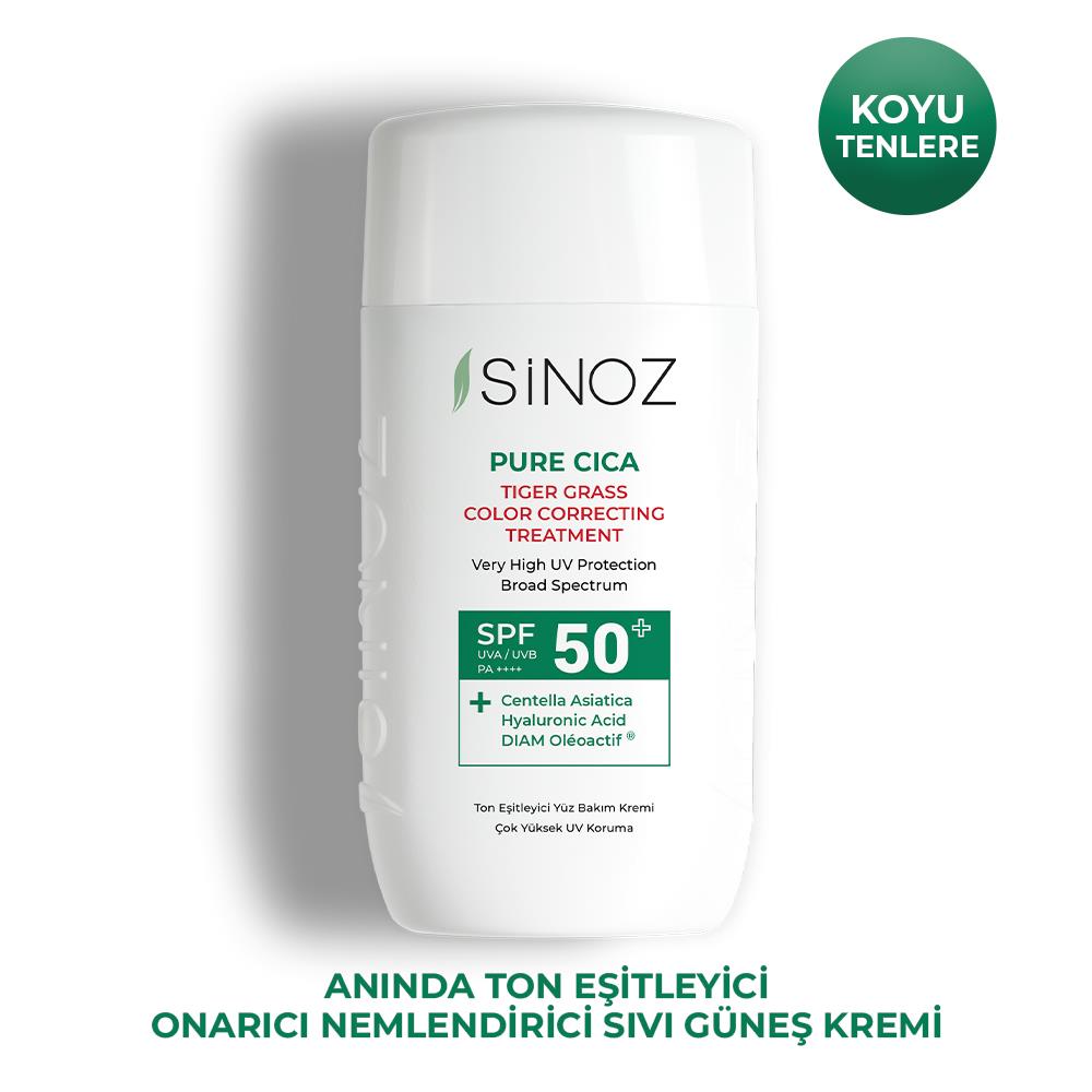 Sinoz Spf50+ Pure Cica Tiger Grass Anında Ton Eşitleyici Sıvı Güneş Kremi - Mineral Filtre 50 ml