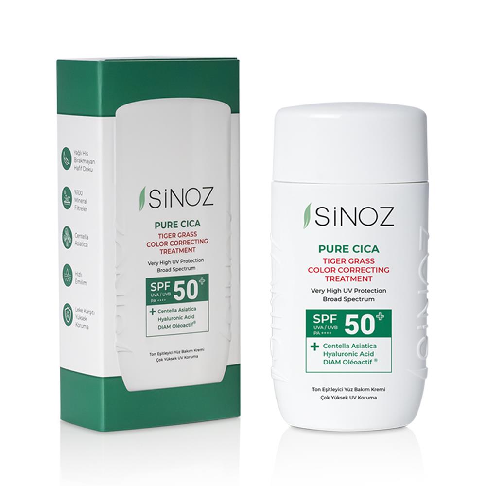 Sinoz Spf50+ Pure Cica Tiger Grass Anında Ton Eşitleyici Sıvı Güneş Kremi - Mineral Filtre 50 ml