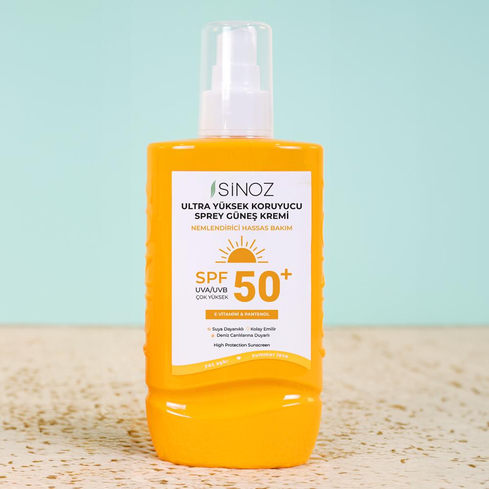 Sinoz Spf 50+ Ultra Yüksek Koruyucu Vücut Güneş Kremi Sprey 200 ml Nemlendirici Hassas Bakım