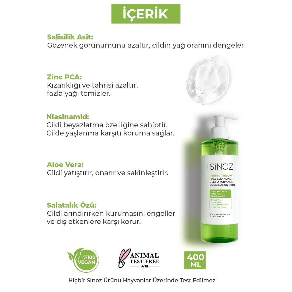Sinoz Yağlı ve Karma Ciltler için Sebum Dengeleyici Yüz Temizleme Jeli 400 ml