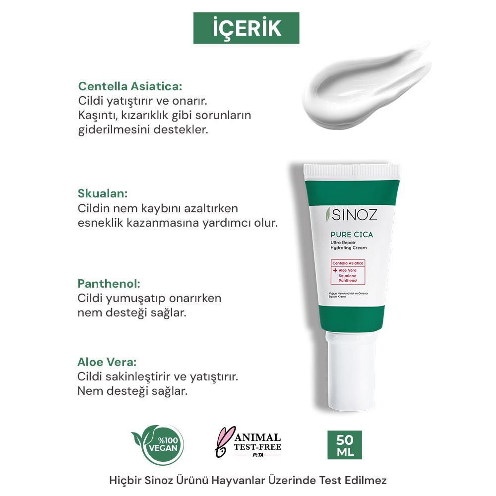 Sinoz Pure Cica Yoğun Onarıcı Yatıştırıcı Nemlendirici Bakım Kremi 50 ml