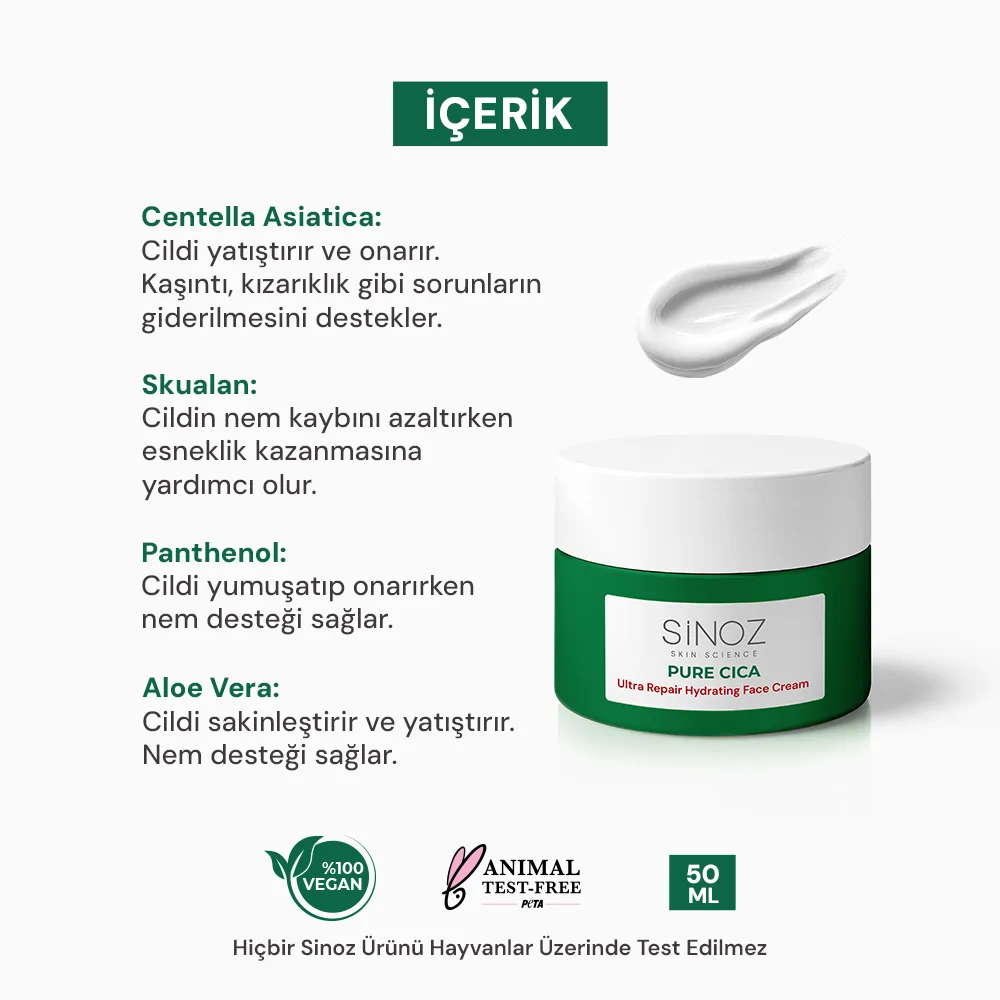 Sinoz Pure Cica Yoğun Onarıcı Yatıştırıcı Nemlendirici Bakım Kremi 50 ml