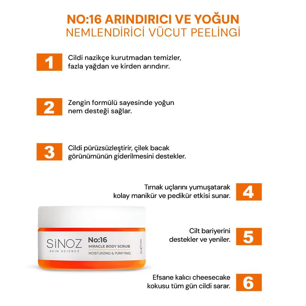 Sinoz No:16 Yoğun Nemlendirici, Besleyici ve Arındırıcı Vücut Peelingi 300 gr
