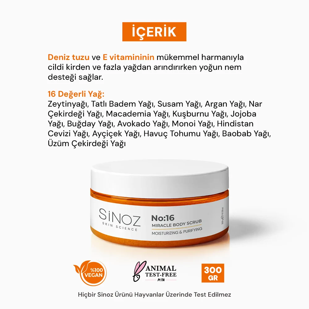 Sinoz No:16 Yoğun Nemlendirici, Besleyici ve Arındırıcı Vücut Peelingi 300 gr