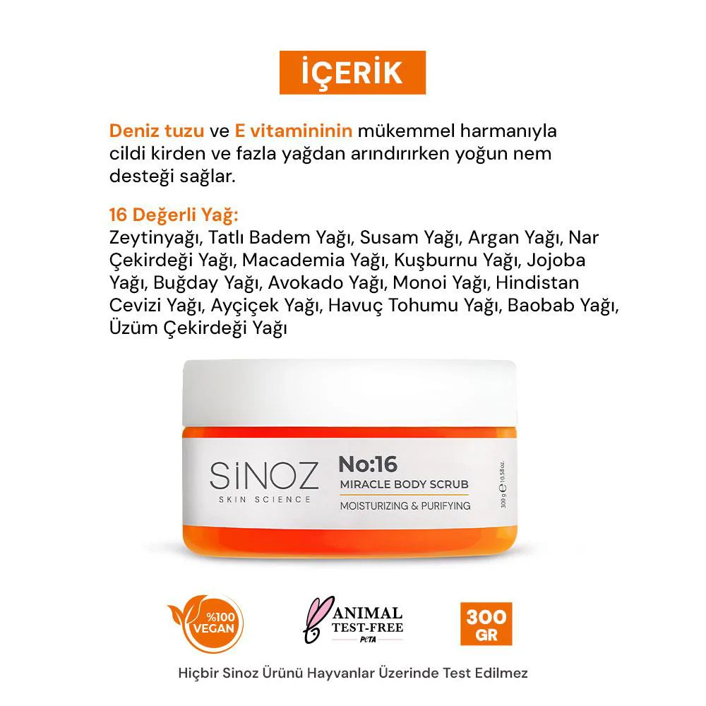 Sinoz No:16 Yoğun Nemlendirici, Besleyici ve Arındırıcı Vücut Peelingi 300 gr