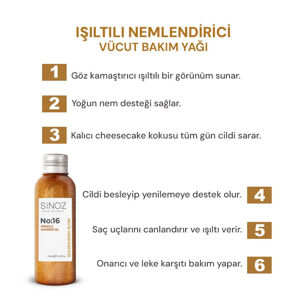 Sinoz No:16 Mucizevi Işıltılı Vücut Bakım Yağı - Parıltılı Nemlendirici Bakım 100 ml 