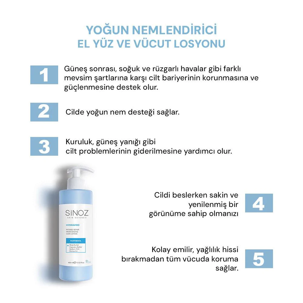Sinoz Hydrapro Yoğun Nemlendirici El Yüz ve Vücut Losyonu 400 ml