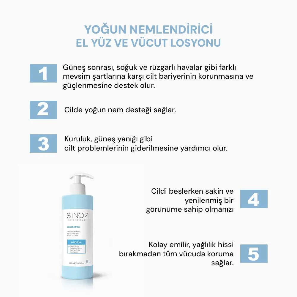 Sinoz Hydrapro Yoğun Nemlendirici El Yüz ve Vücut Losyonu 400 ml