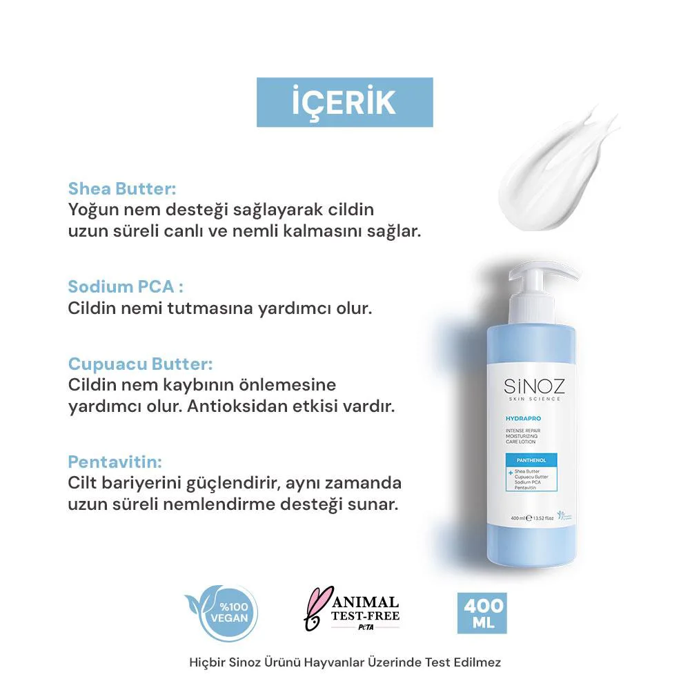 Sinoz Hydrapro Yoğun Nemlendirici El Yüz ve Vücut Losyonu 400 ml