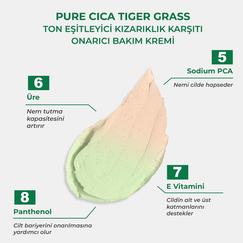 Sinoz Pure Cica Tiger Grass Ton Eşitleyici Yoğun Onarıcı Yatıştırıcı Kızarıklık Karşıtı Yüz Kremi 15 ml