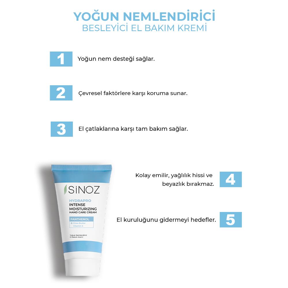 Sinoz Hydrapro Vitamin E Panthenol İçeren Yoğun Nemlendirici El Bakım Kremi 50 ml