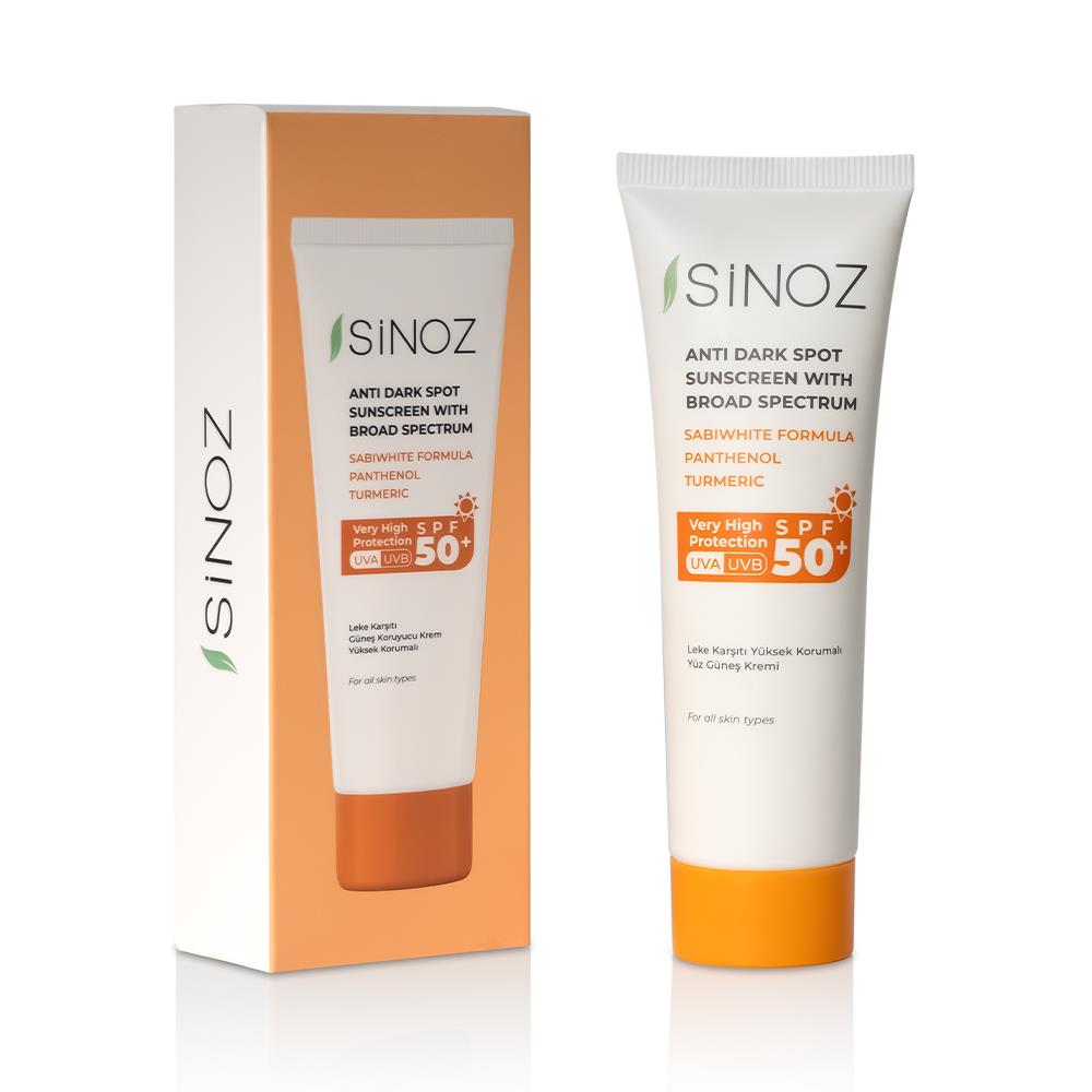 Sinoz Spf 50+ Leke Karşıtı Yüksek Koruyucu Yüz Güneş Kremi 50 ml Normal ve Kuru Ciltler İçin