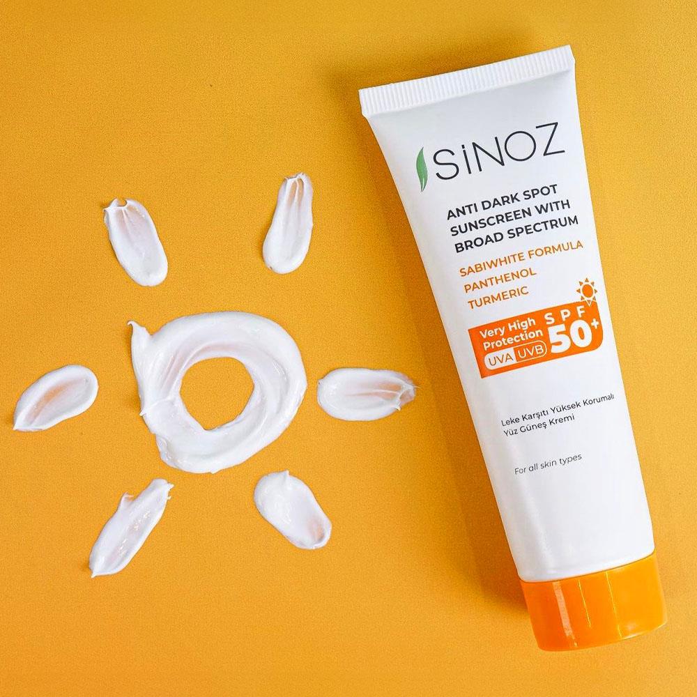 Sinoz Spf 50+ Leke Karşıtı Yüksek Koruyucu Yüz Güneş Kremi 50 ml Normal ve Kuru Ciltler İçin