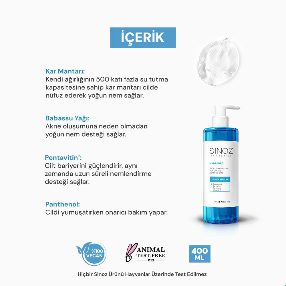 Sinoz Hydrapro Kuru ve Hassas Ciltler için Nemlendiricili Yüz Temizleme Jeli 400 ml