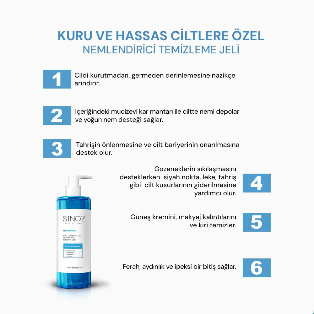 Sinoz Hydrapro Kuru ve Hassas Ciltler için Nemlendiricili Yüz Temizleme Jeli 400 ml