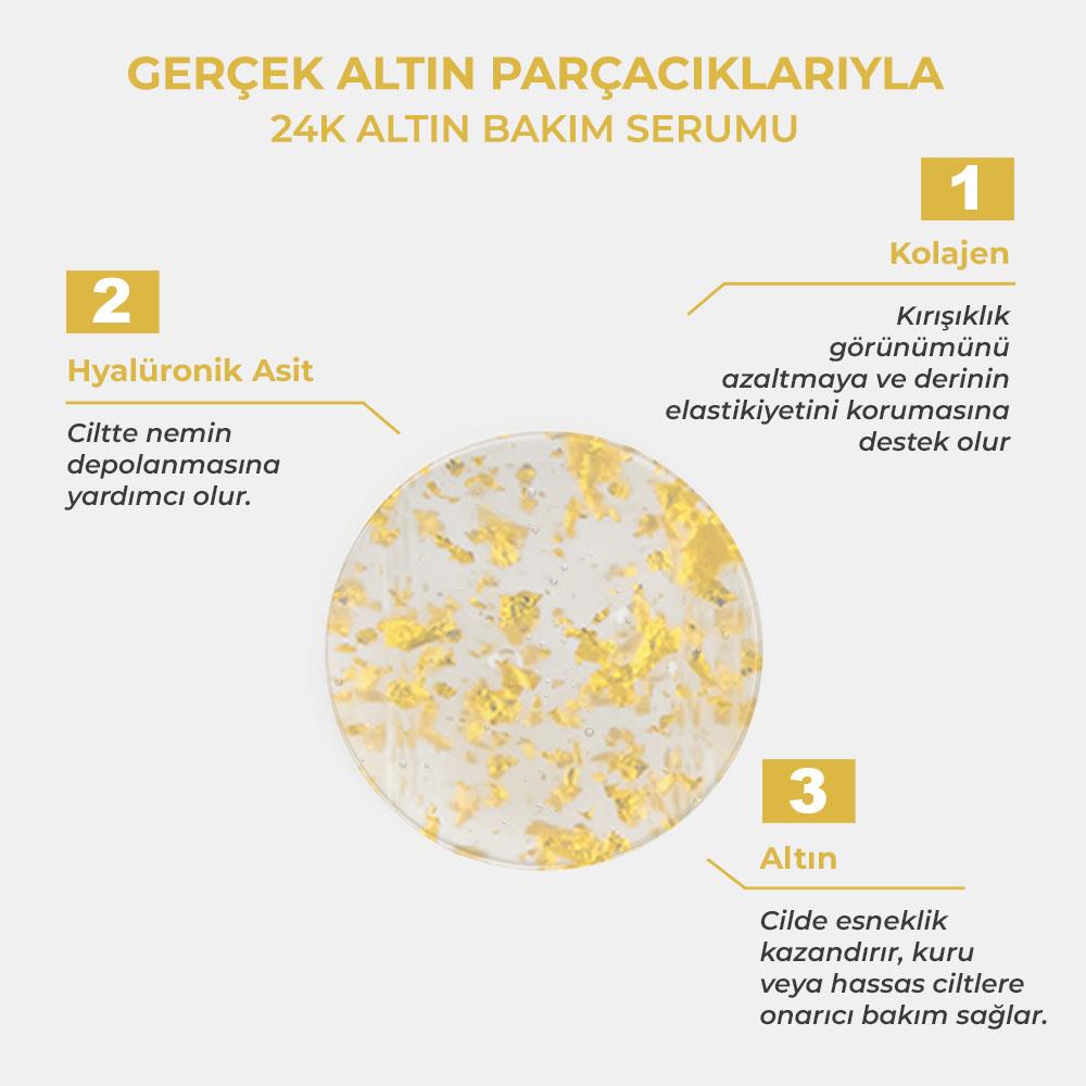 Sinoz 24K Altın Parçacıklı Hyalüronik Asit İçeren Kırışıklık Karşıtı Kolajen Cilt Bakım Serum 30 ml
