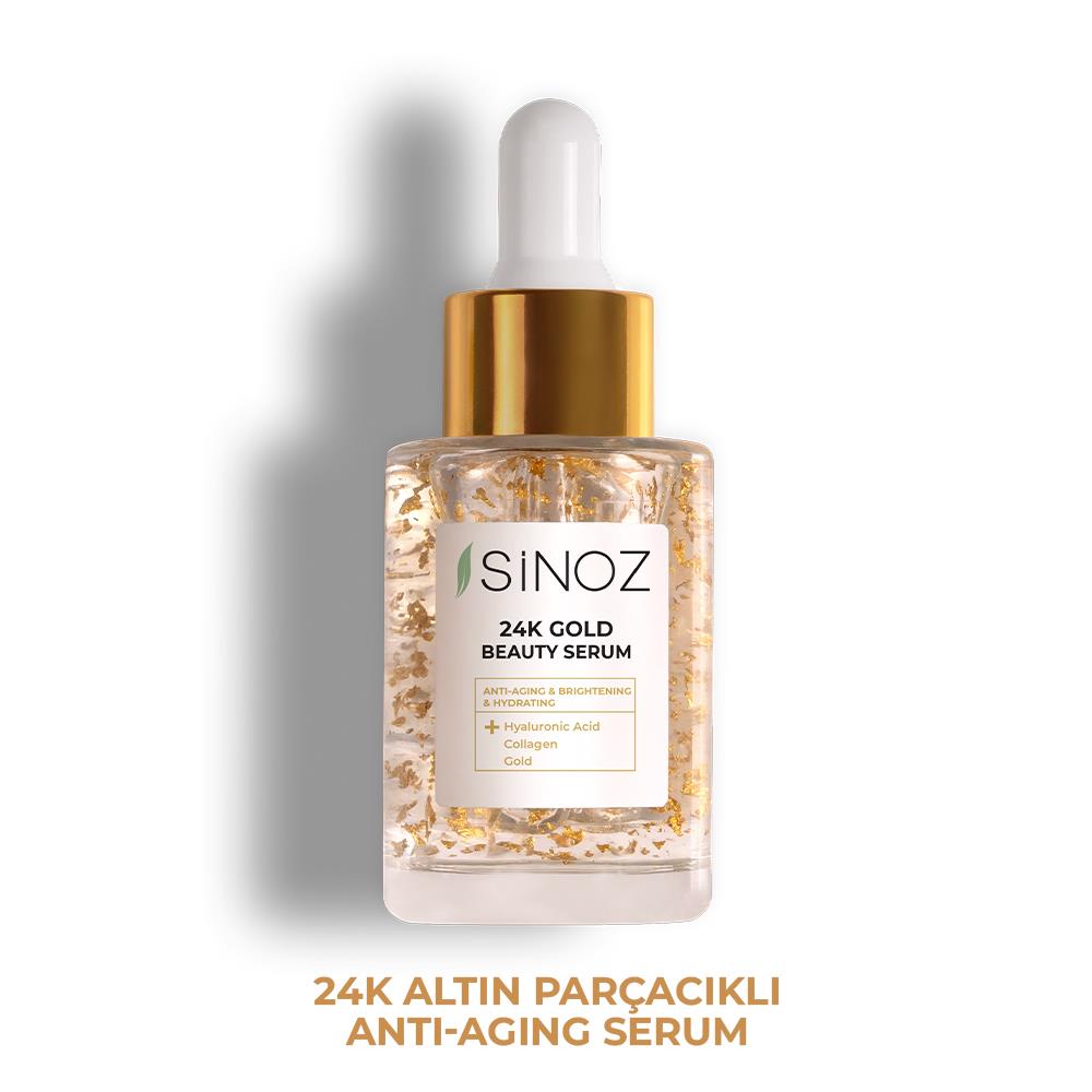 Sinoz 24K Altın Parçacıklı Hyalüronik Asit İçeren Kırışıklık Karşıtı Kolajen Cilt Bakım Serum 30 ml