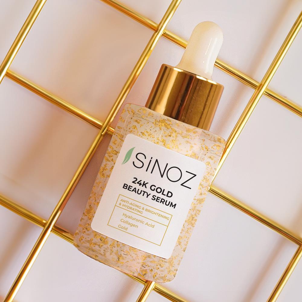 Sinoz 24K Altın Parçacıklı Hyalüronik Asit İçeren Kırışıklık Karşıtı Kolajen Cilt Bakım Serum 30 ml