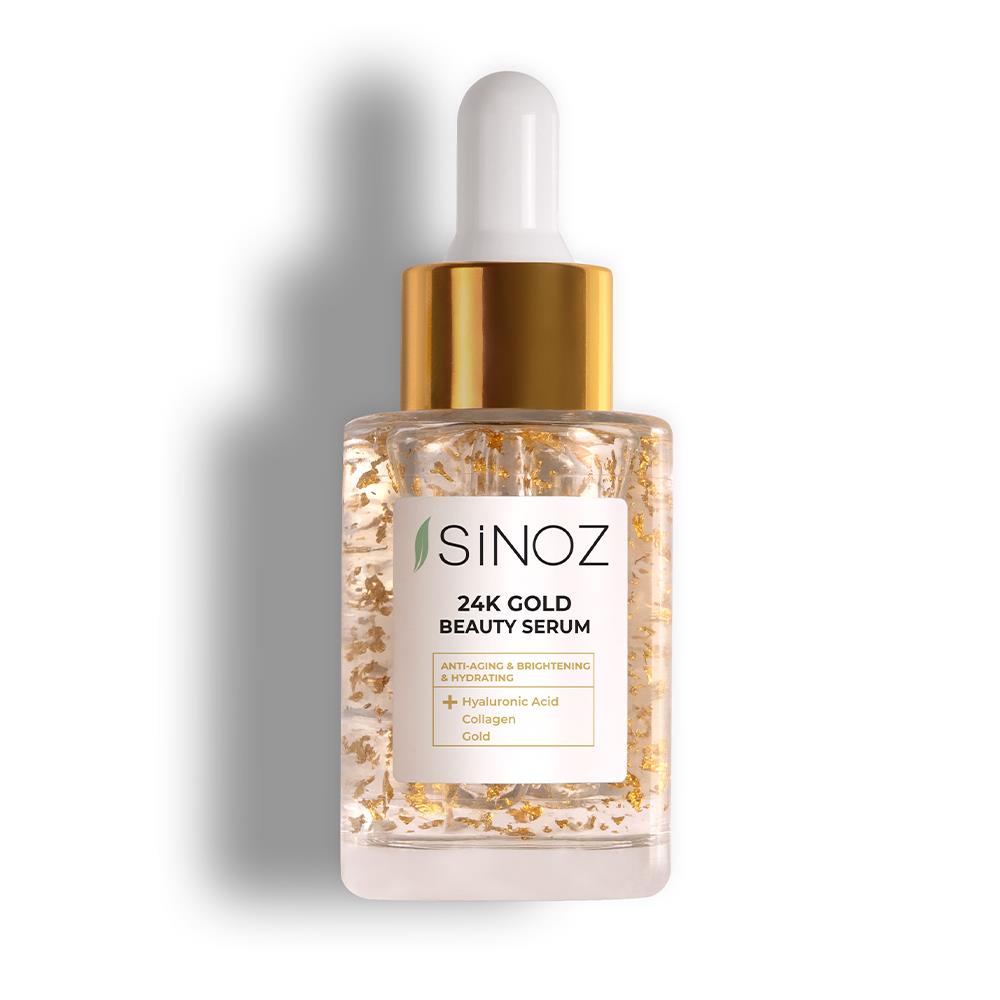 Sinoz 24K Altın Parçacıklı Hyalüronik Asit İçeren Kırışıklık Karşıtı Kolajen Cilt Bakım Serum 30 ml