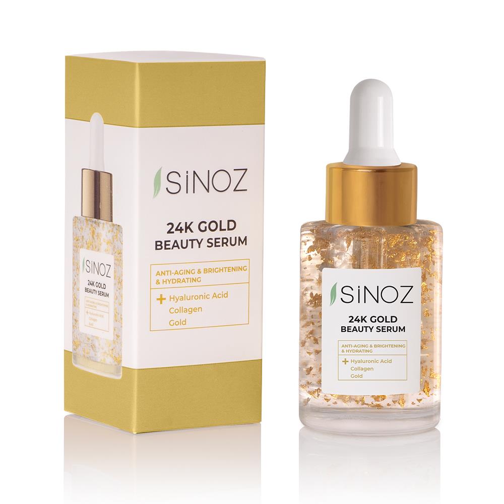 Sinoz 24K Altın Parçacıklı Hyalüronik Asit İçeren Kırışıklık Karşıtı Kolajen Cilt Bakım Serum 30 ml