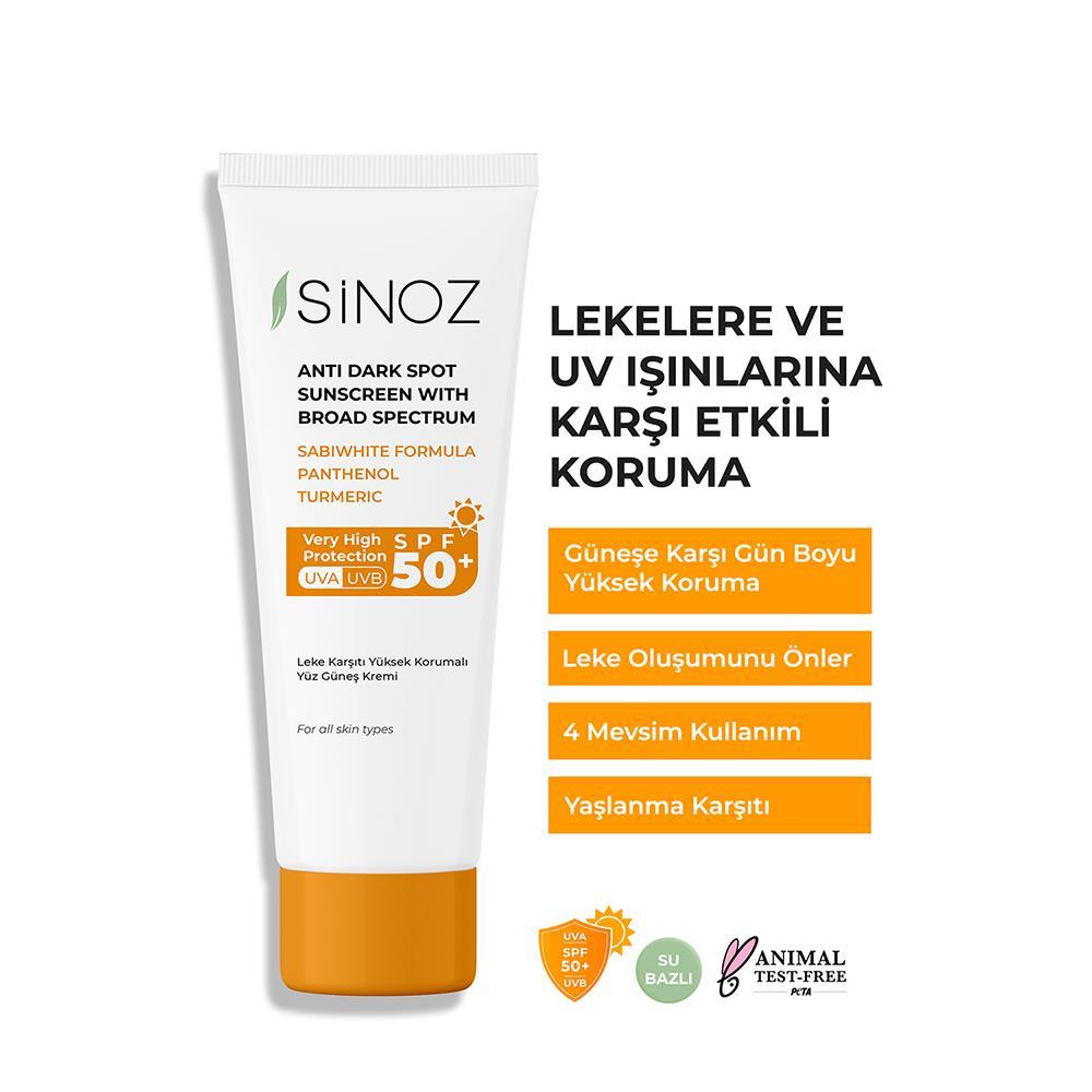 Sinoz Spf 50+ Leke Karşıtı Yüksek Koruyucu Yüz Güneş Kremi 50 ml Normal ve Kuru Ciltler İçin