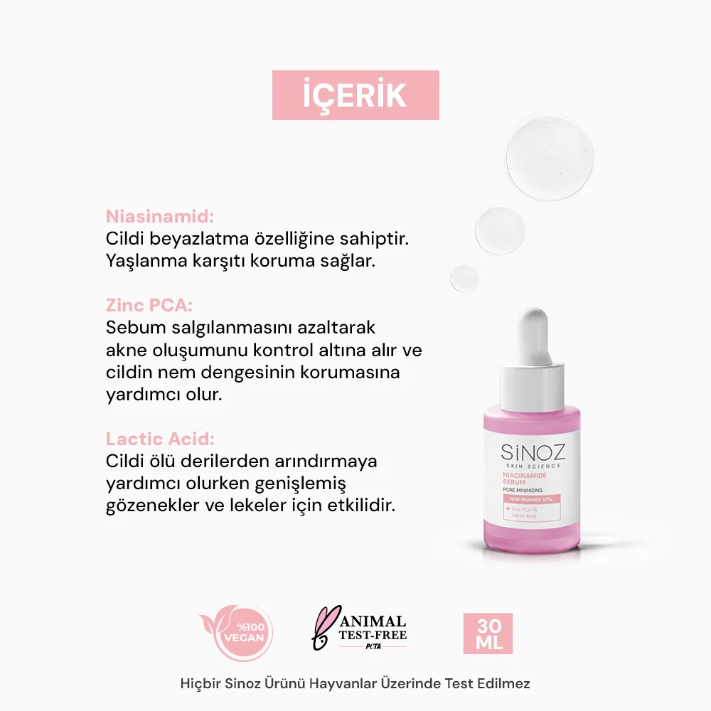 Sinoz Gözenek Sıkılaştırıcı Sebum Dengeleyici Sivilce Karşıtı Serum Niacinamide 10% + Zinc Pca 1% 30 ml