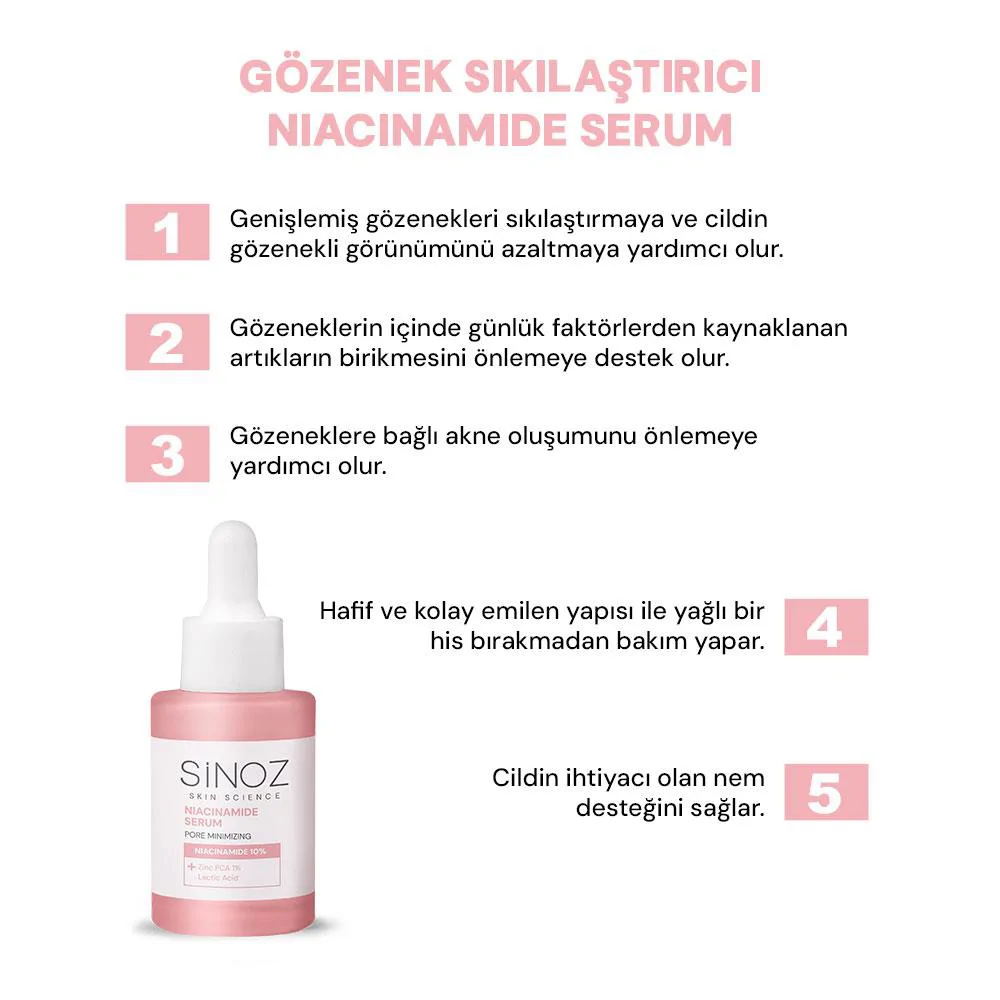 Sinoz Gözenek Sıkılaştırıcı Sebum Dengeleyici Sivilce Karşıtı Serum Niacinamide 10% + Zinc Pca 1% 30 ml