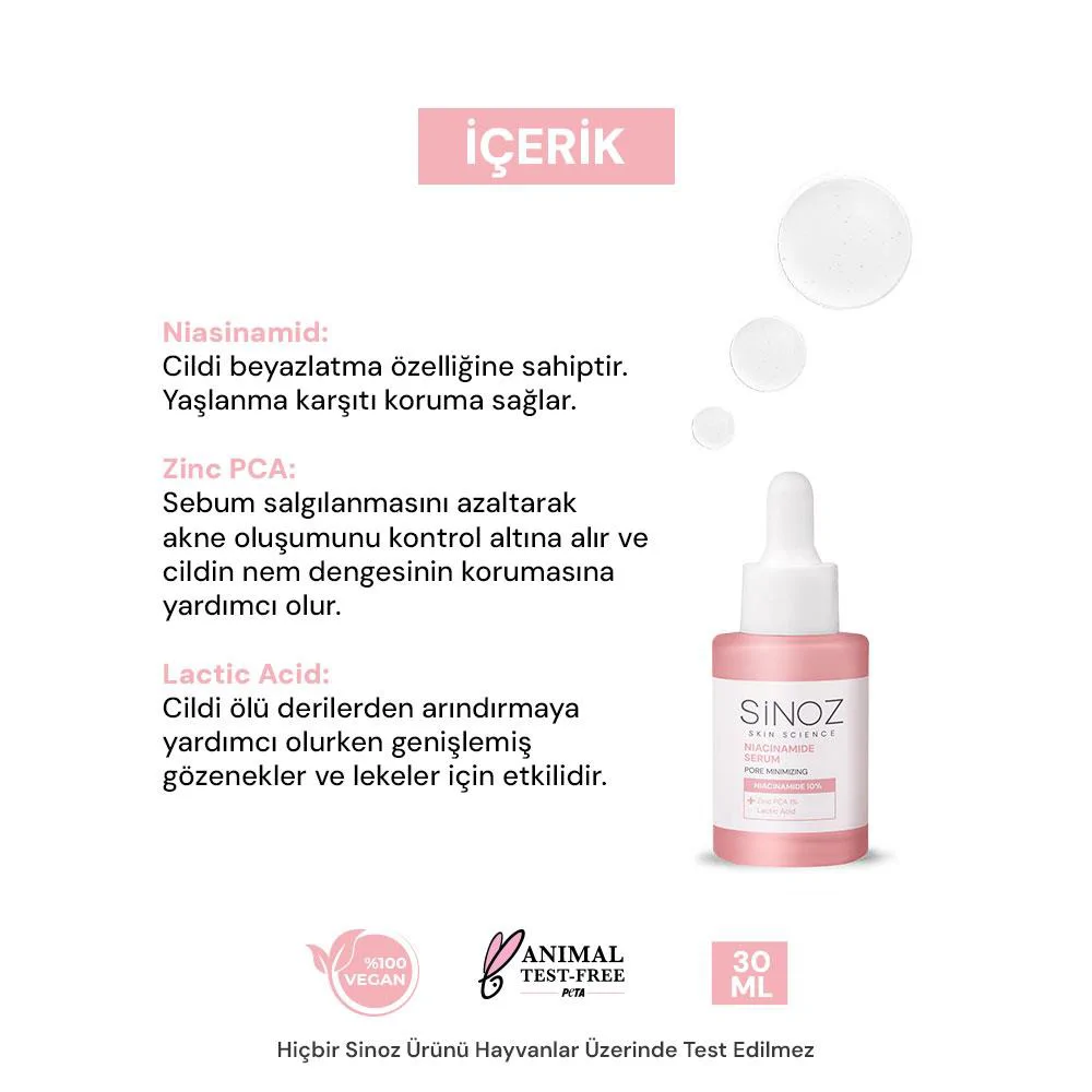 Sinoz Gözenek Sıkılaştırıcı Sebum Dengeleyici Sivilce Karşıtı Serum Niacinamide 10% + Zinc Pca 1% 30 ml