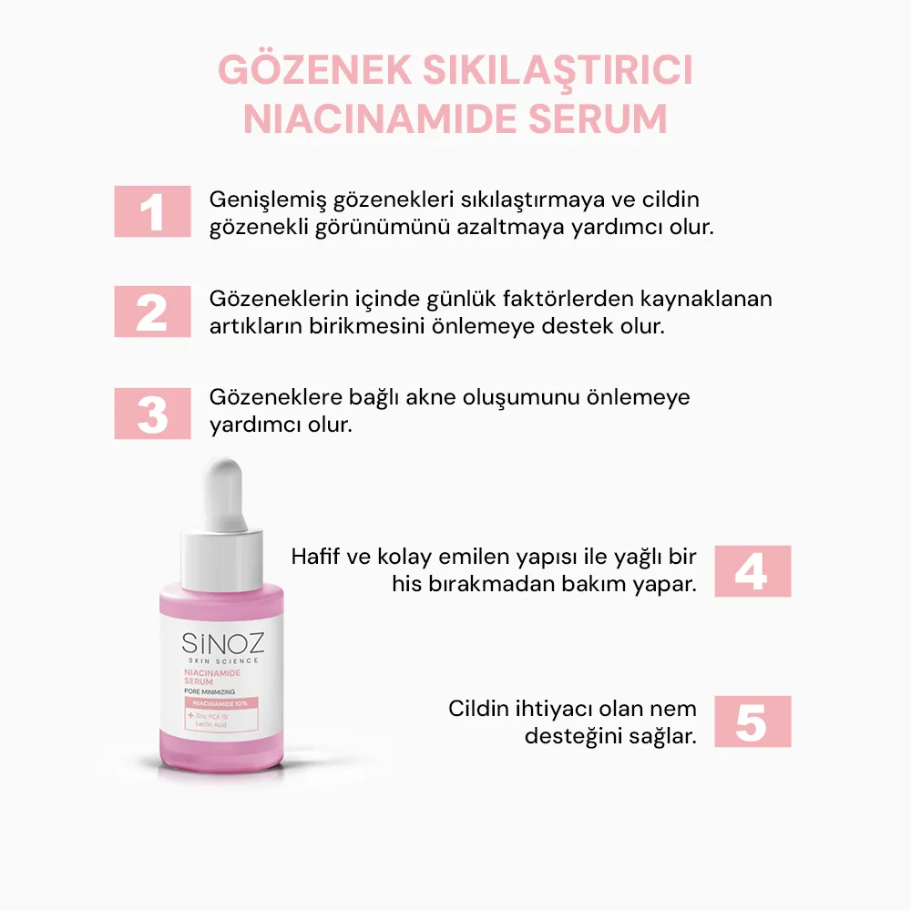 Sinoz Gözenek Sıkılaştırıcı Sebum Dengeleyici Sivilce Karşıtı Serum Niacinamide 10% + Zinc Pca 1% 30 ml