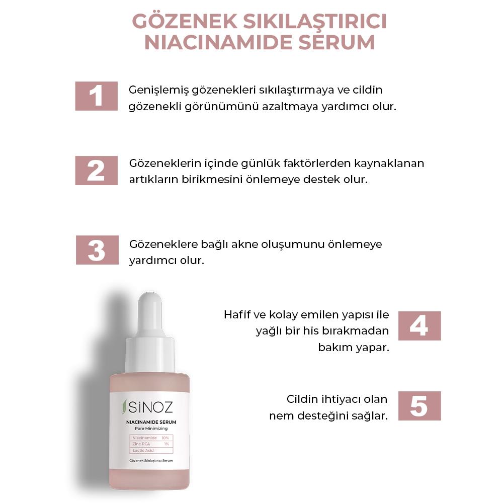 Sinoz Gözenek Sıkılaştırıcı Sebum Dengeleyici Sivilce Karşıtı Serum Niacinamide 10% + Zinc Pca 1% 30 ml