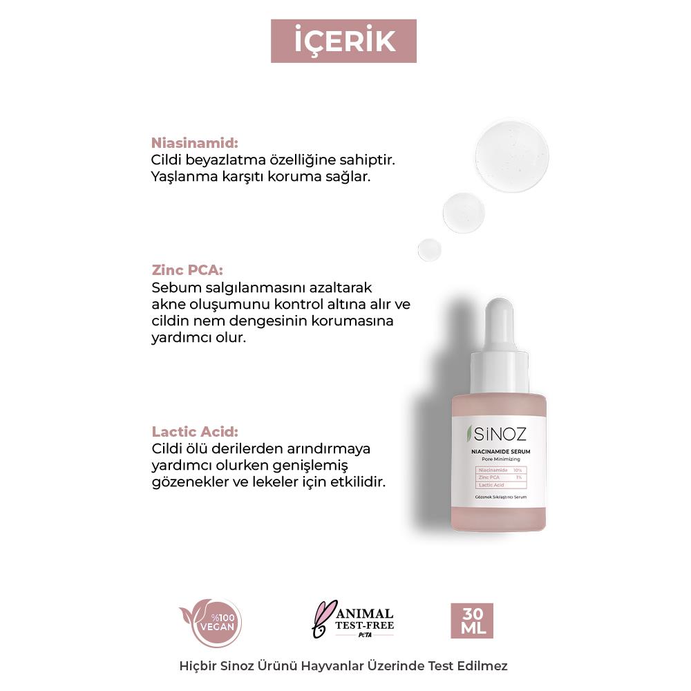 Sinoz Gözenek Sıkılaştırıcı Sebum Dengeleyici Sivilce Karşıtı Serum Niacinamide 10% + Zinc Pca 1% 30 ml