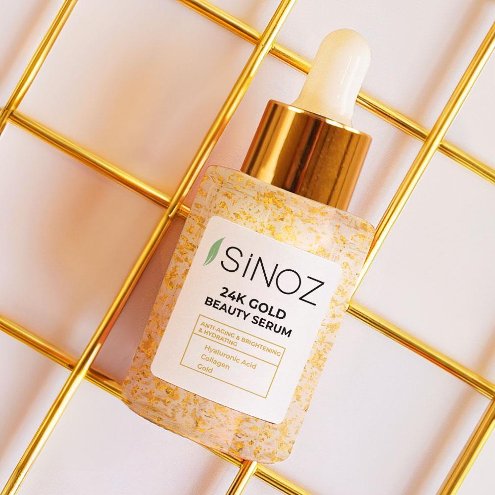 Sinoz 24K Altın Parçacıklı Hyalüronik Asit İçeren Kırışıklık Karşıtı Kolajen Cilt Bakım Serum 30 ml