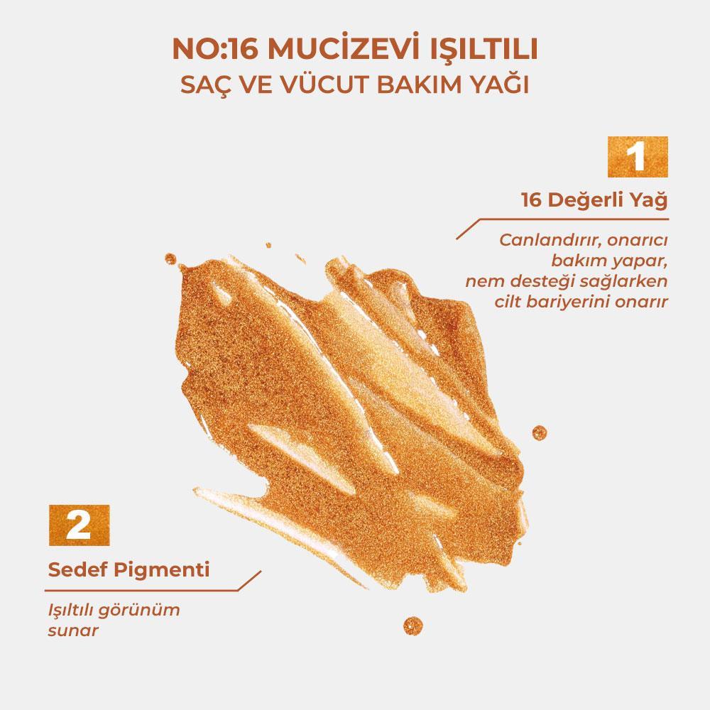 Sinoz No:16 Mucizevi Işıltılı Saç ve Vücut Bakım Yağı 100 ml - Parıltılı Nemlendirici Bakım