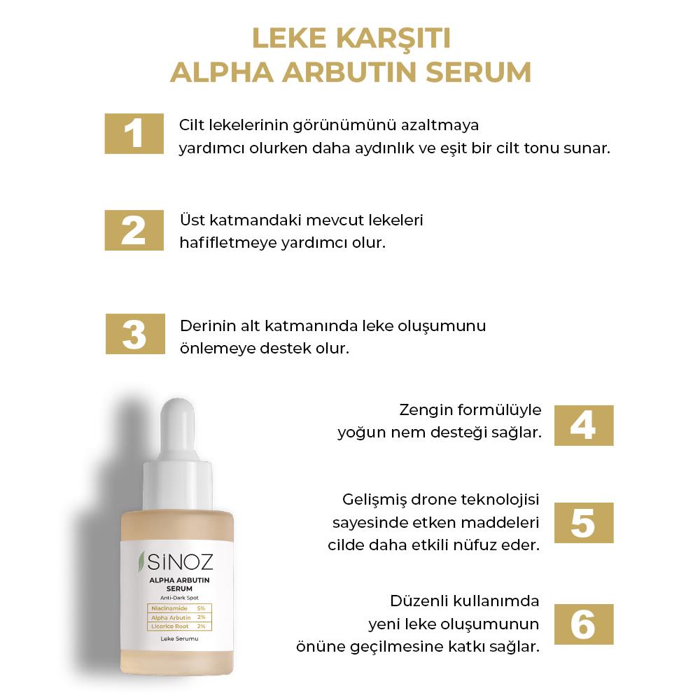 Sinoz Koyu Leke Karşıtı Arbutin Cilt Serumu Niacinamide 5% + Alpha Arbutin 2% 30 ML