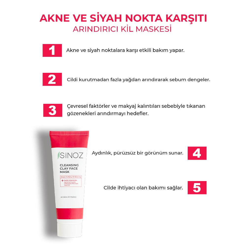 Sinoz Akne Ve Siyah Nokta Karşıtı Arındırıcı Yüz Bakım Maskesi 50 ml