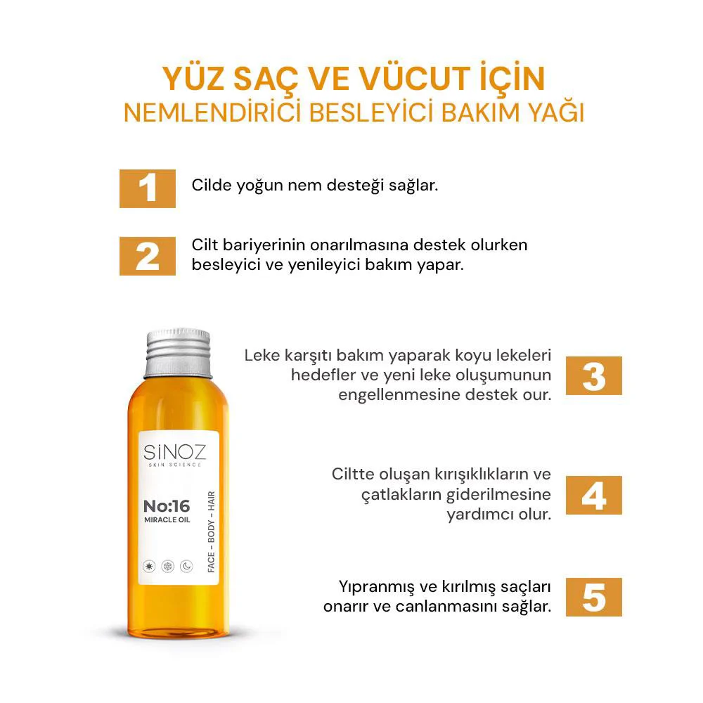 Sinoz No:16 Nemlendirici Besleyici Bakım Yağı  Yüz - Saç - Vücut 100 ml