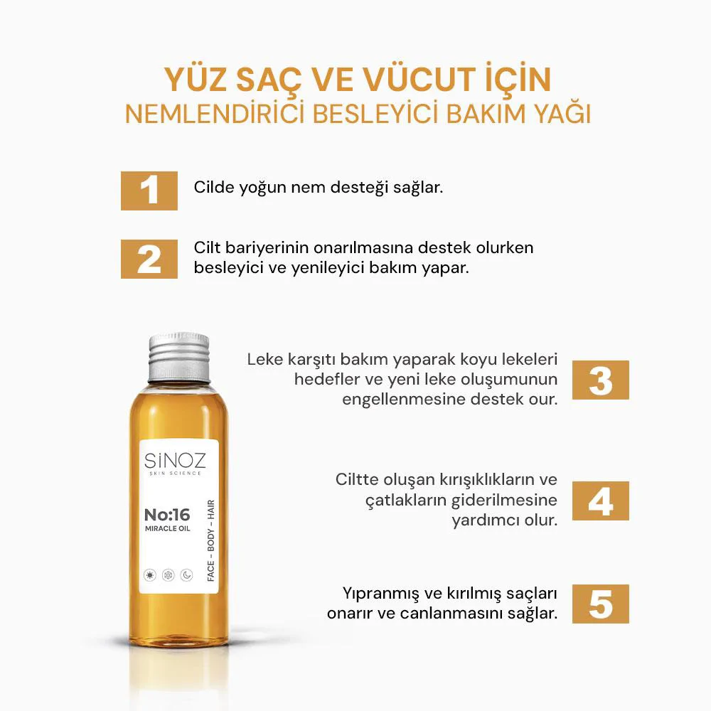 Sinoz No:16 Nemlendirici Besleyici Bakım Yağı Yüz - Saç - Vücut 100 ml