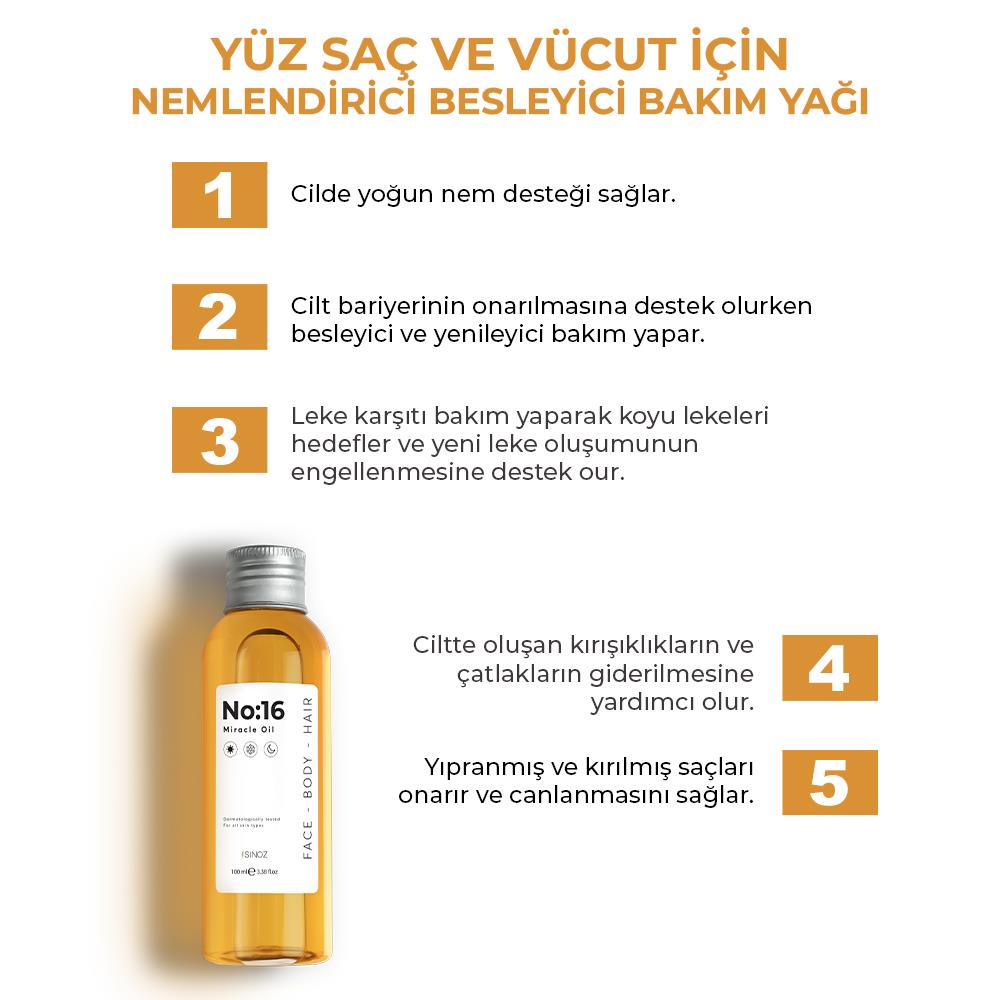 Sinoz No:16 Nemlendirici Besleyici Yenileyici Işıltı Verici Mucizevi Onarıcı Bakım Yağı 100 ml