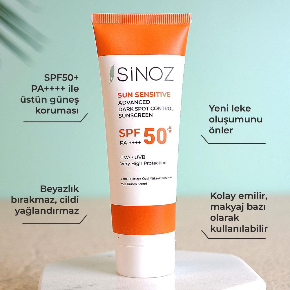 Sinoz Spf 50+ Leke Karşıtı Aydınlatıcı Etkili Yüksek Koruyucu Niacinamide İçeren Yüz Güneş Kremi 50 ml