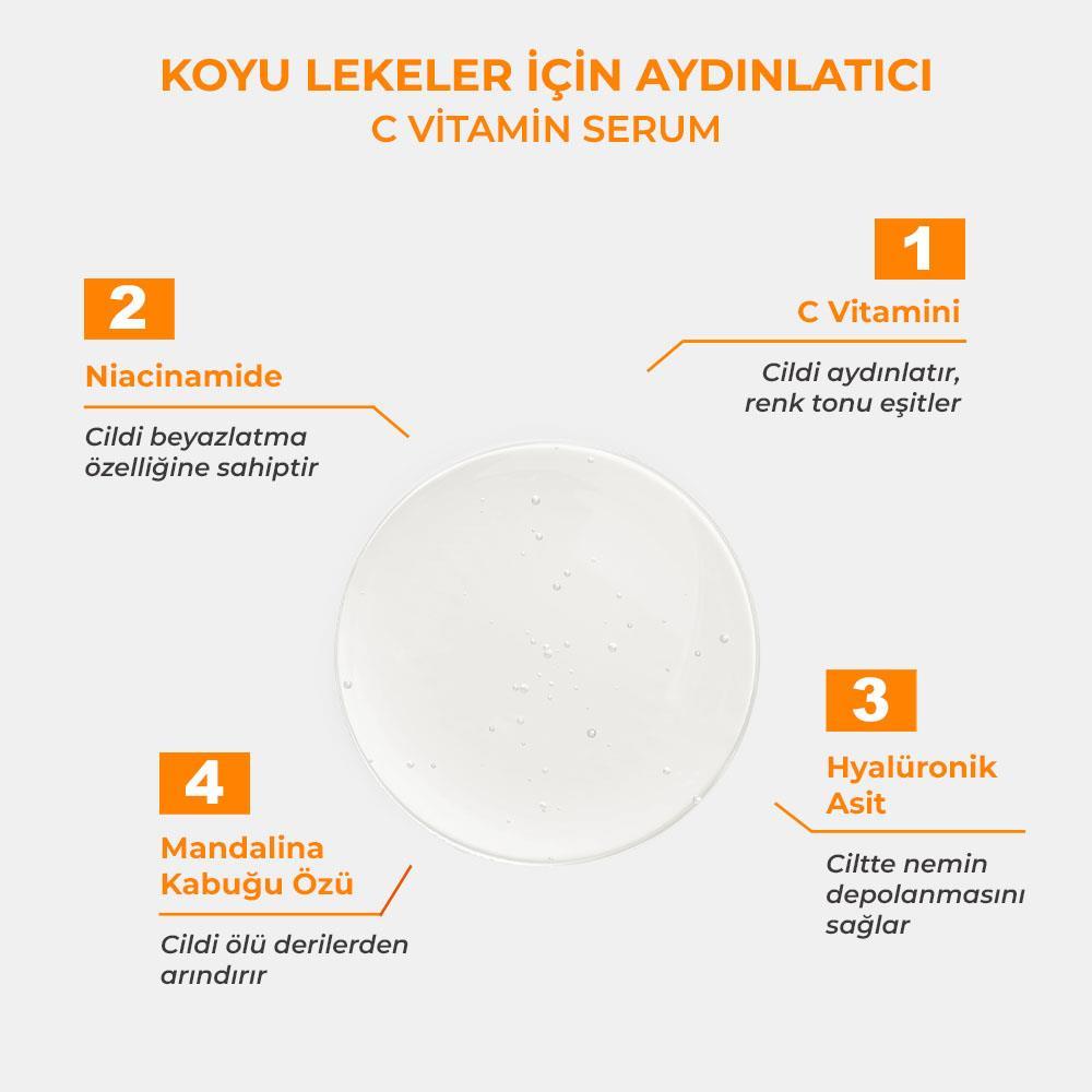 Sinoz Ton Eşitleyici Aydınlatıcı Vitamin C %4 + Niacinamide %2 Yüz Serumu 30 ml Tüm Ciltler İçin