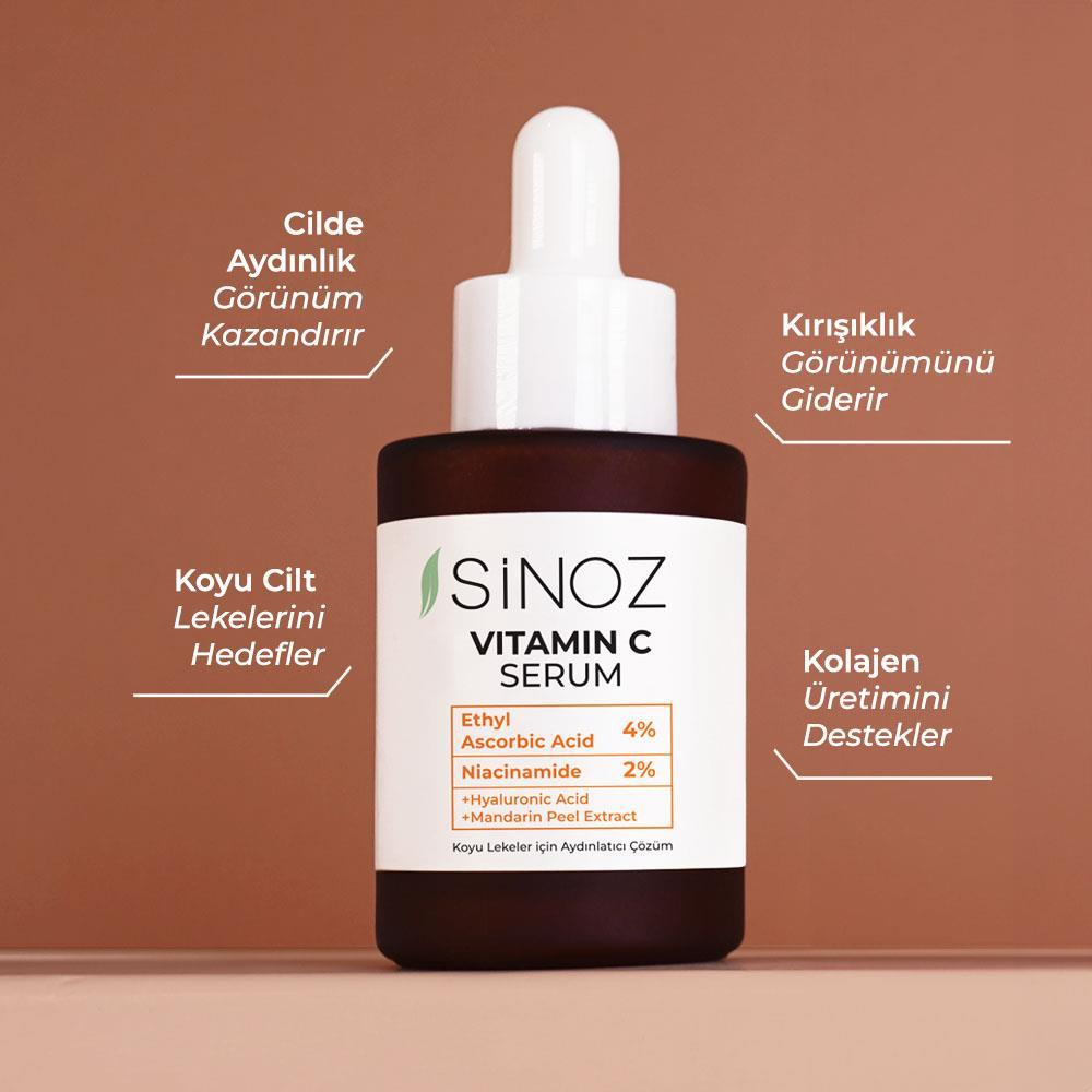 Sinoz Ton Eşitleyici Aydınlatıcı Vitamin C %4 + Niacinamide %2 Yüz Serumu 30 ml Tüm Ciltler İçin