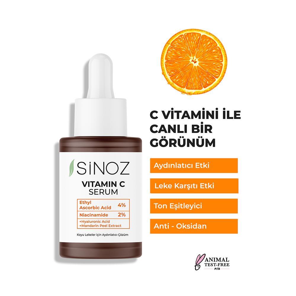 Sinoz Ton Eşitleyici Aydınlatıcı Vitamin C %4 + Niacinamide %2 Yüz Serumu 30 ml Tüm Ciltler İçin