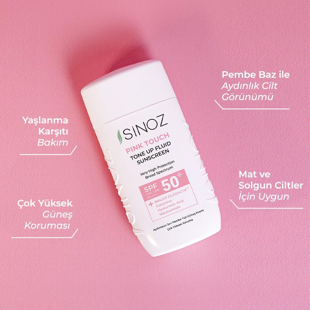 Sinoz Spf50+ Pink Touch Aydınlatıcı Sıvı Güneş Kremi - Yeni Nesil Güneş Filtreleri ile Hibrit Formül 50ml