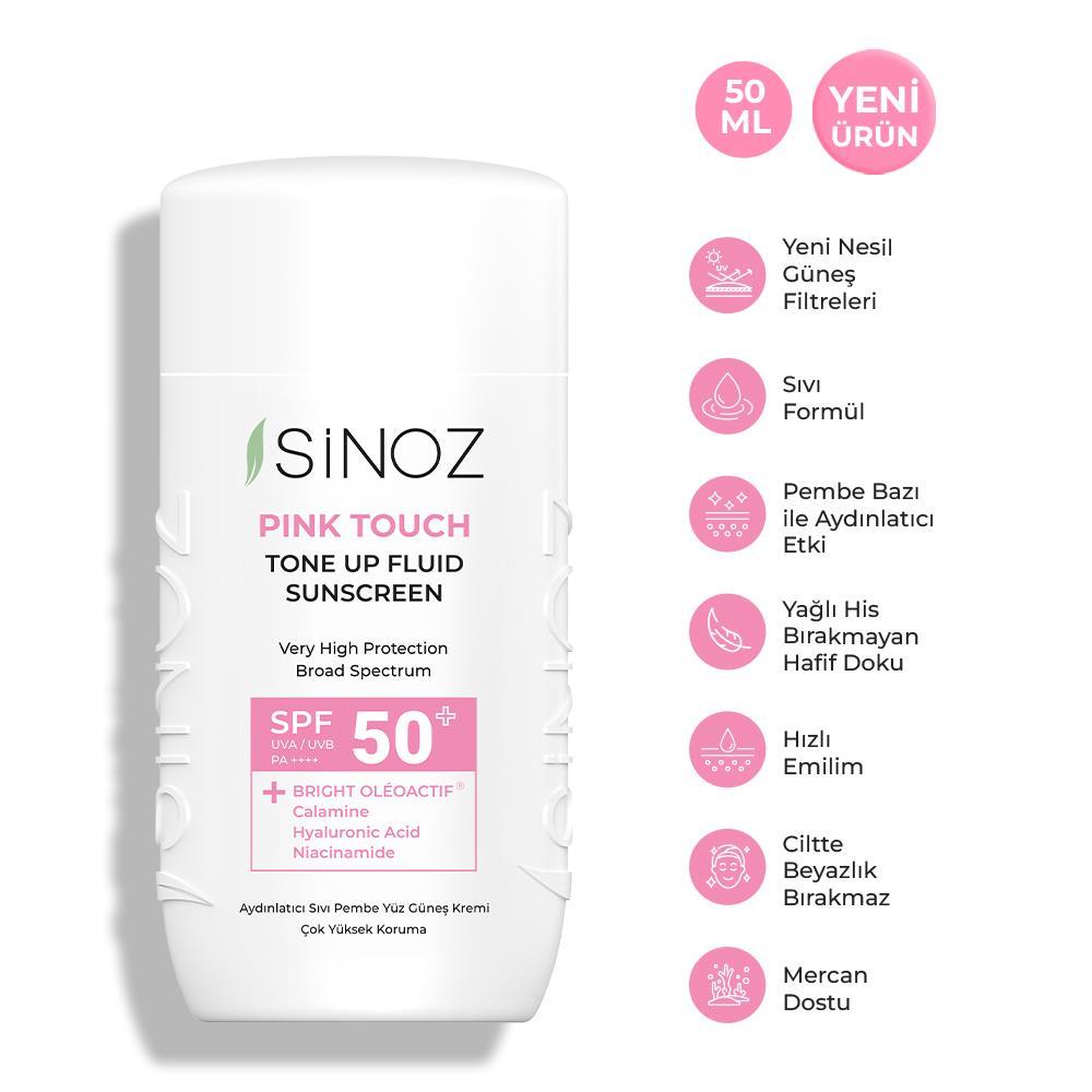 Sinoz Spf50+ Pink Touch Aydınlatıcı Sıvı Güneş Kremi - Yeni Nesil Güneş Filtreleri ile Hibrit Formül 50ml