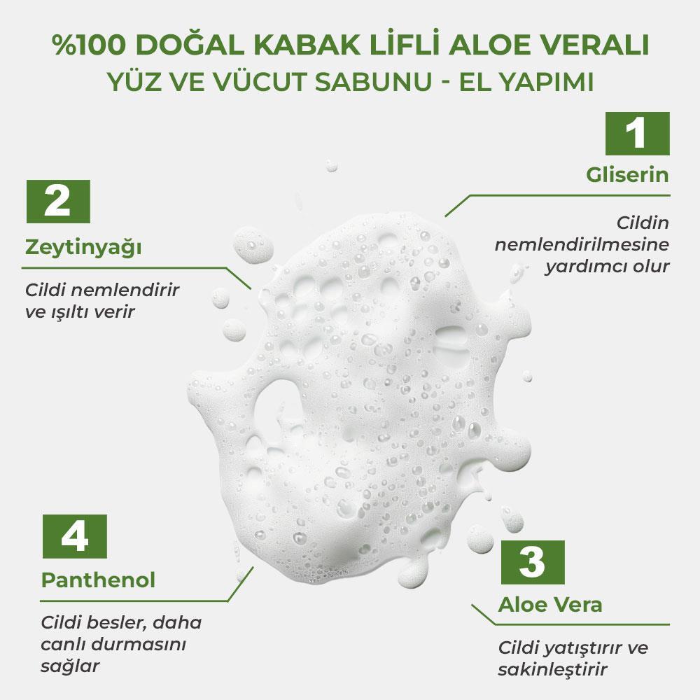 Pür Doğal %100 Doğal Kabak Lifli Aloe Veralı Yüz Ve Vücut Sabunu - El Yapımı 130 gr